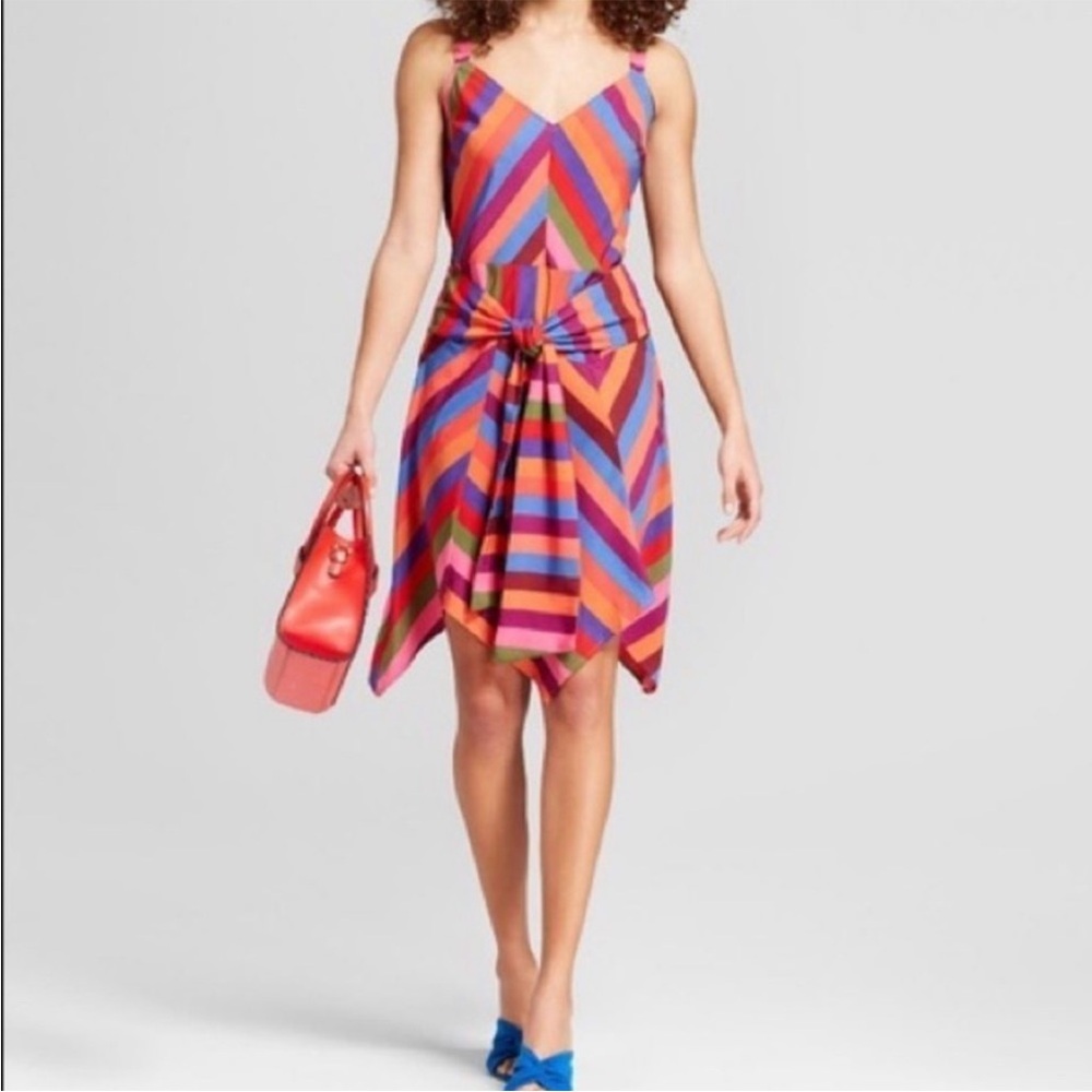 A New Day Women's Striped Sleeveless Tie Waist, Scarf Dress, Large